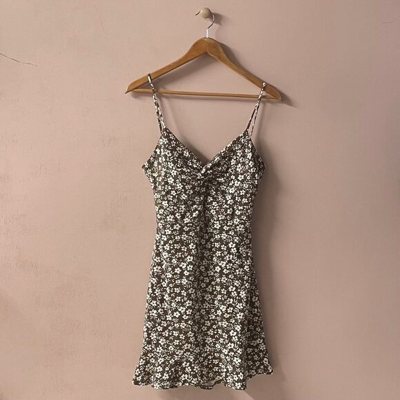 Misty Rose Brown & Cream Floral Print A-Line Mini Dress Size L GUC - Picture 1 of 12